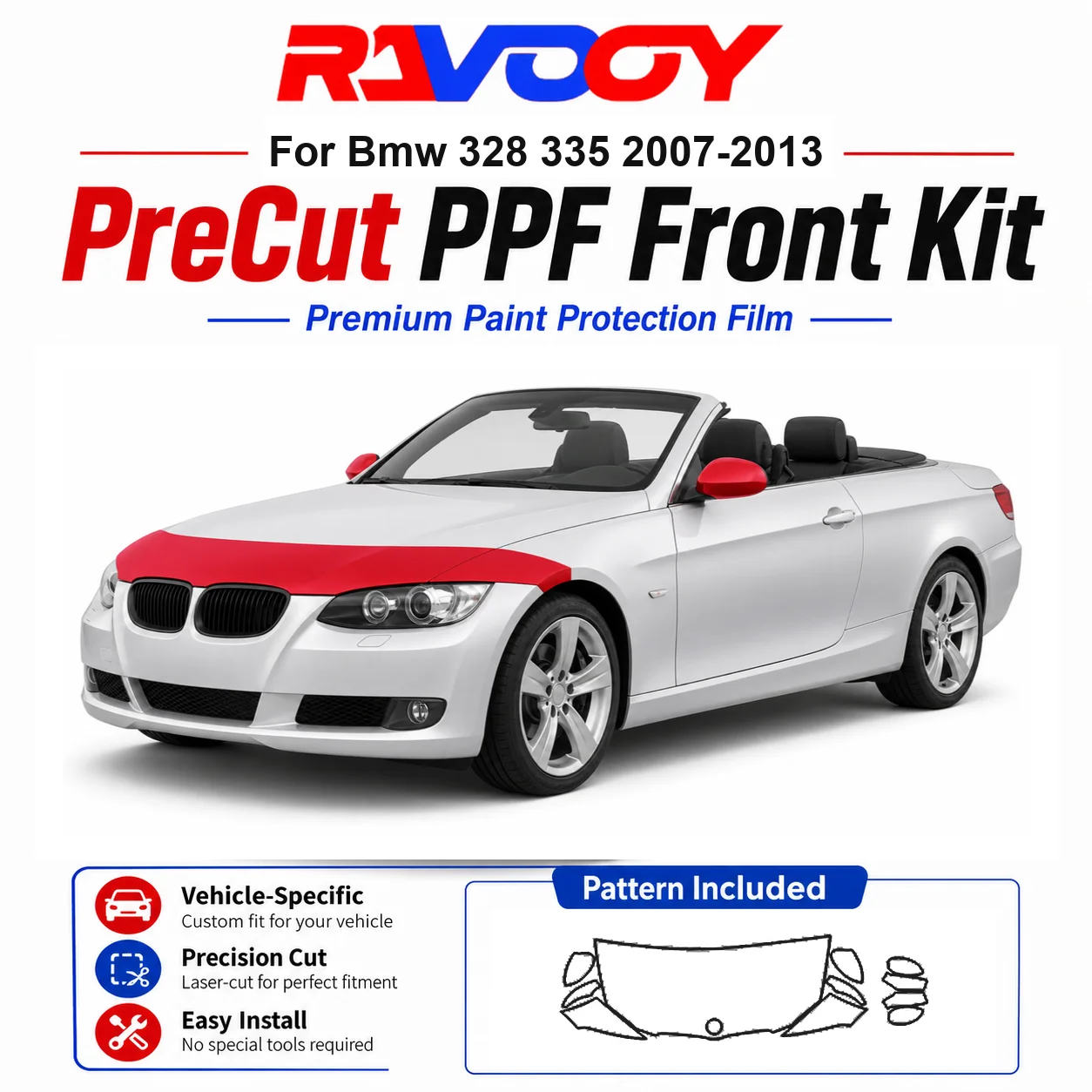 8.5mil TPU Precut PPF Kit For BMW 328 335 2007-2013 - Hood, Fenders & Mirror Set - Self-Healing Clear Bra Film
8.5mil TPU Precut PPF Kit For BMW 328 335 2007-2013 - Hood, Fenders & Mirror Set - Self-Healing Clear Bra Film