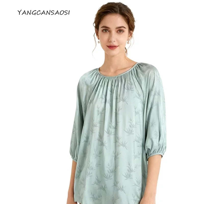 Water Blue Bamboo Rhyme Jacquard 19MM 93% Natural Mulberry Silk Elastic Satin Round Neck Bubble Sleeve Women's Casual T-shirt
Water Blue Bamboo Rhyme Jacquard 19MM 93% Natural Mulberry Silk Elastic Satin Round Neck Bubble Sleeve Women's Casual T-shirt