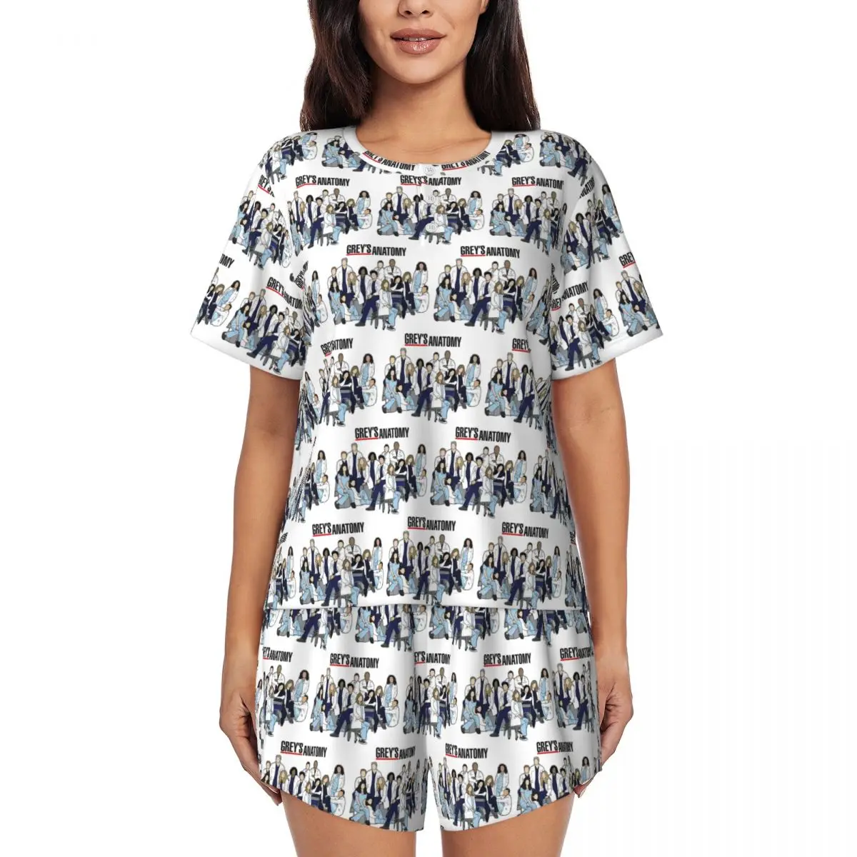 Ночные рубашки с круглым вырезом и короткими рукавами Greys Anatomy для сна, женский свободный пижамный комплект с короткими штанами
Ночные рубашки с круглым вырезом и короткими рукавами Greys Anatomy для сна, женский свободный пижамный комплект с короткими штанами