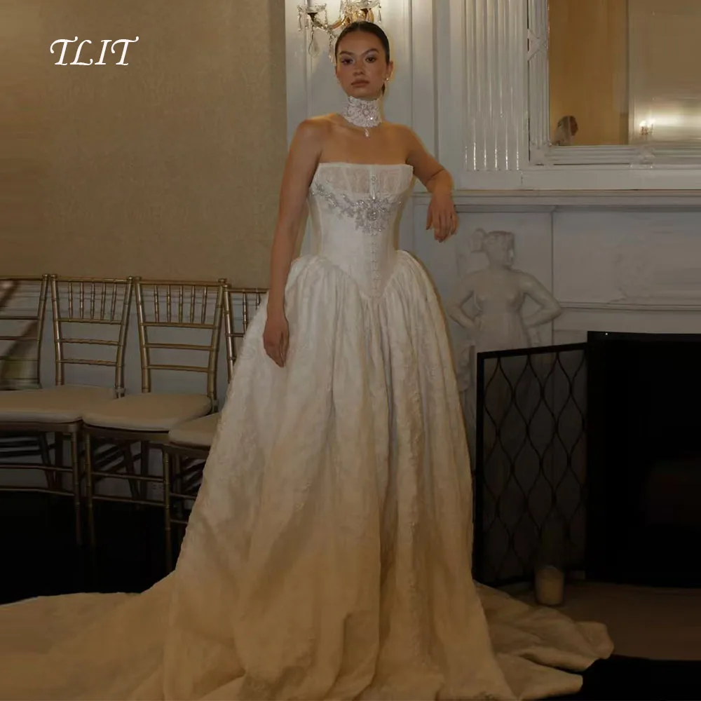 TLIT Elegant Silk Satin Appliques Wedding Dresses Customized Straoless Sleeveless فساتين زفاف Pearls Lace Bridal Dress
TLIT Elegant Silk Satin Appliques Wedding Dresses Customized Straoless Sleeveless فساتين زفاف Pearls Lace Bridal Dress