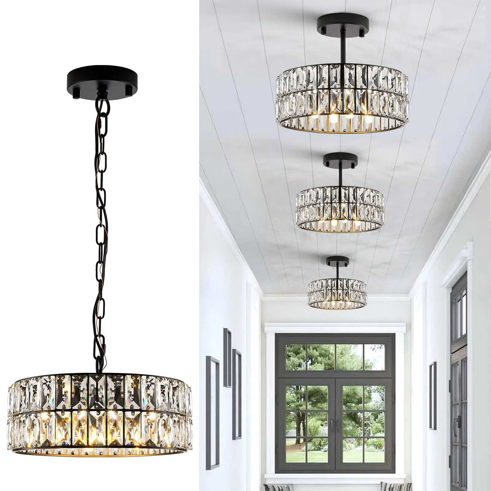 4-light black crystal pendant light, modern semi embedded pendant light, suitable for entrance hall, kitchen corridor
4-light black crystal pendant light, modern semi embedded pendant light, suitable for entrance hall, kitchen corridor