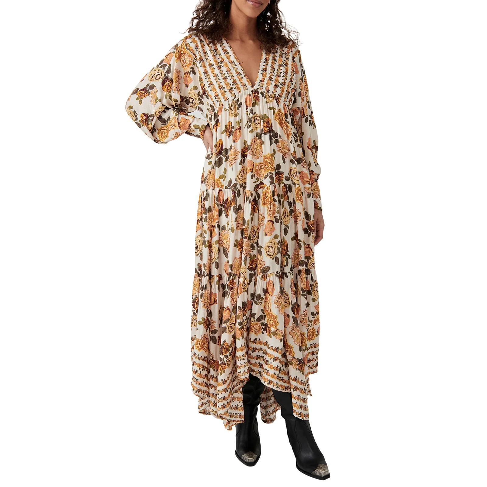 Autumn Women Vintage Long Dress Long Sleeve V-neck Pleated Flower Dress Female Casual Loose Swing Dress
Autumn Women Vintage Long Dress Long Sleeve V-neck Pleated Flower Dress Female Casual Loose Swing Dress