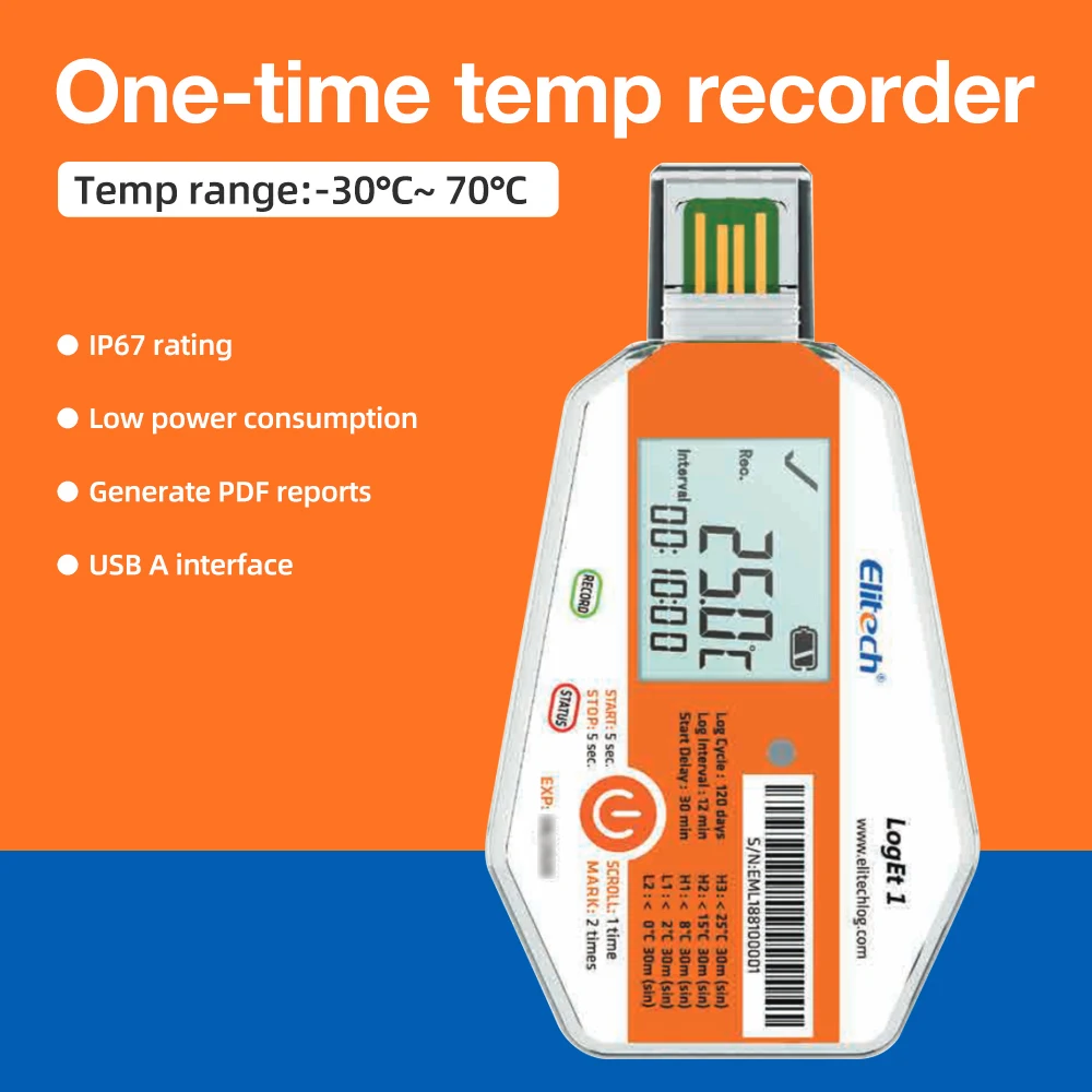 LCD Display Temperature Logger Disposable USB Temperature Data Logger 16000 points PDF Temp Recorder for Cold-chain Warehouse
LCD Display Temperature Logger Disposable USB Temperature Data Logger 16000 points PDF Temp Recorder for Cold-chain Warehouse