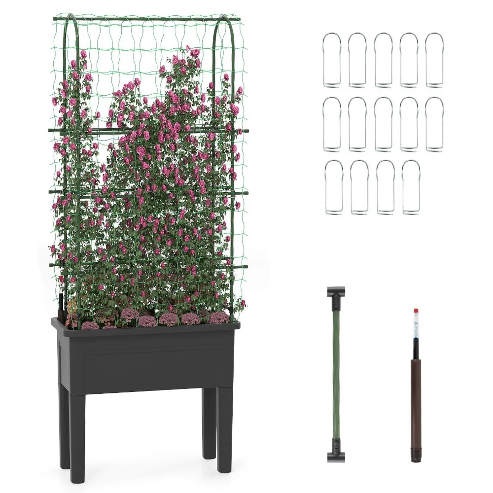 Raised Garden Bed Planter Box with Climbing Trellis Water Level Indicator
Raised Garden Bed Planter Box with Climbing Trellis Water Level Indicator