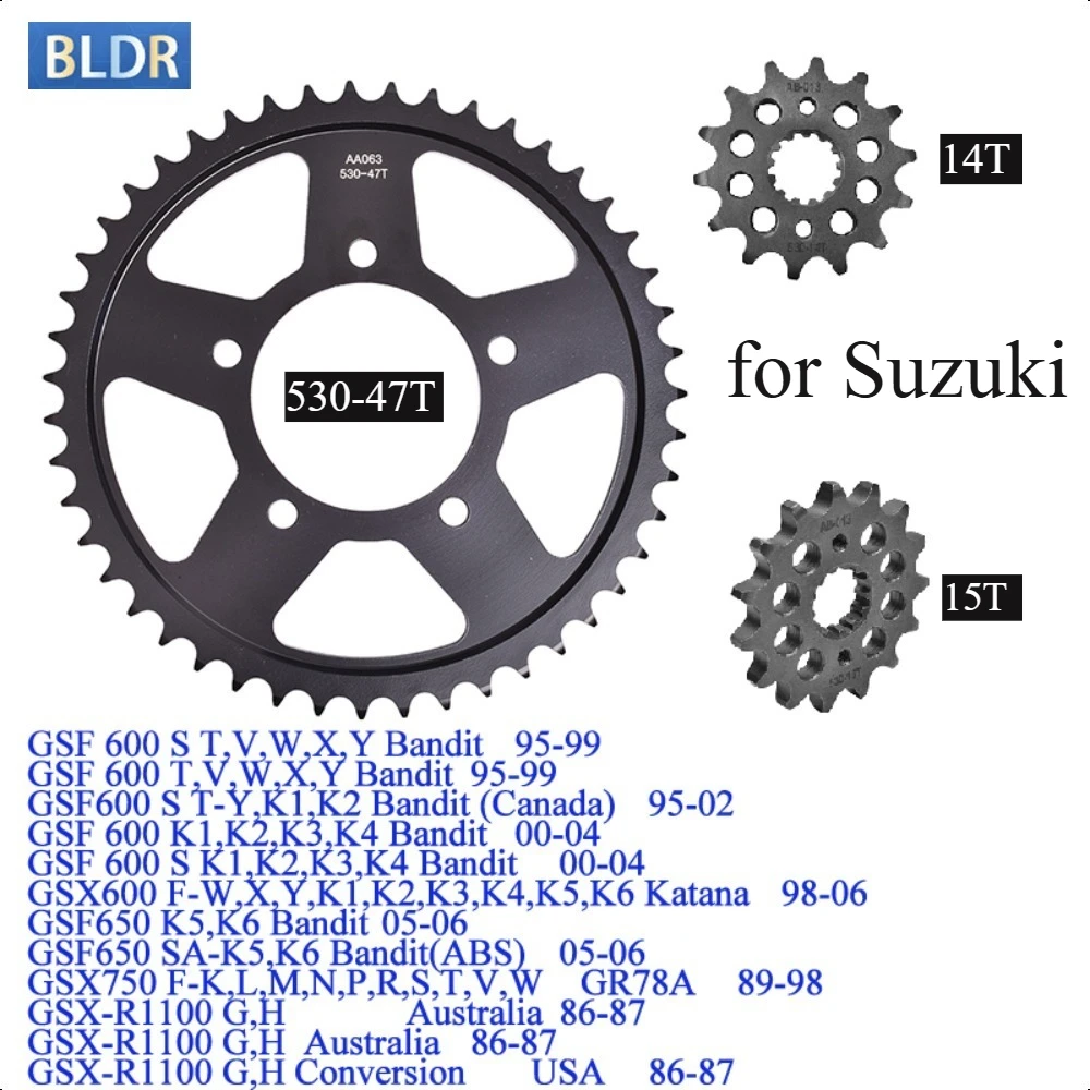 520-14T 15T 47T Motor Front Rear Sprocket Gear Wheel Kit for Suzuki GSF 600 Bandit GSX600 Katana GSF650 GSX750 GR78A GSX-R1100
520-14T 15T 47T Motor Front Rear Sprocket Gear Wheel Kit for Suzuki GSF 600 Bandit GSX600 Katana GSF650 GSX750 GR78A GSX-R1100