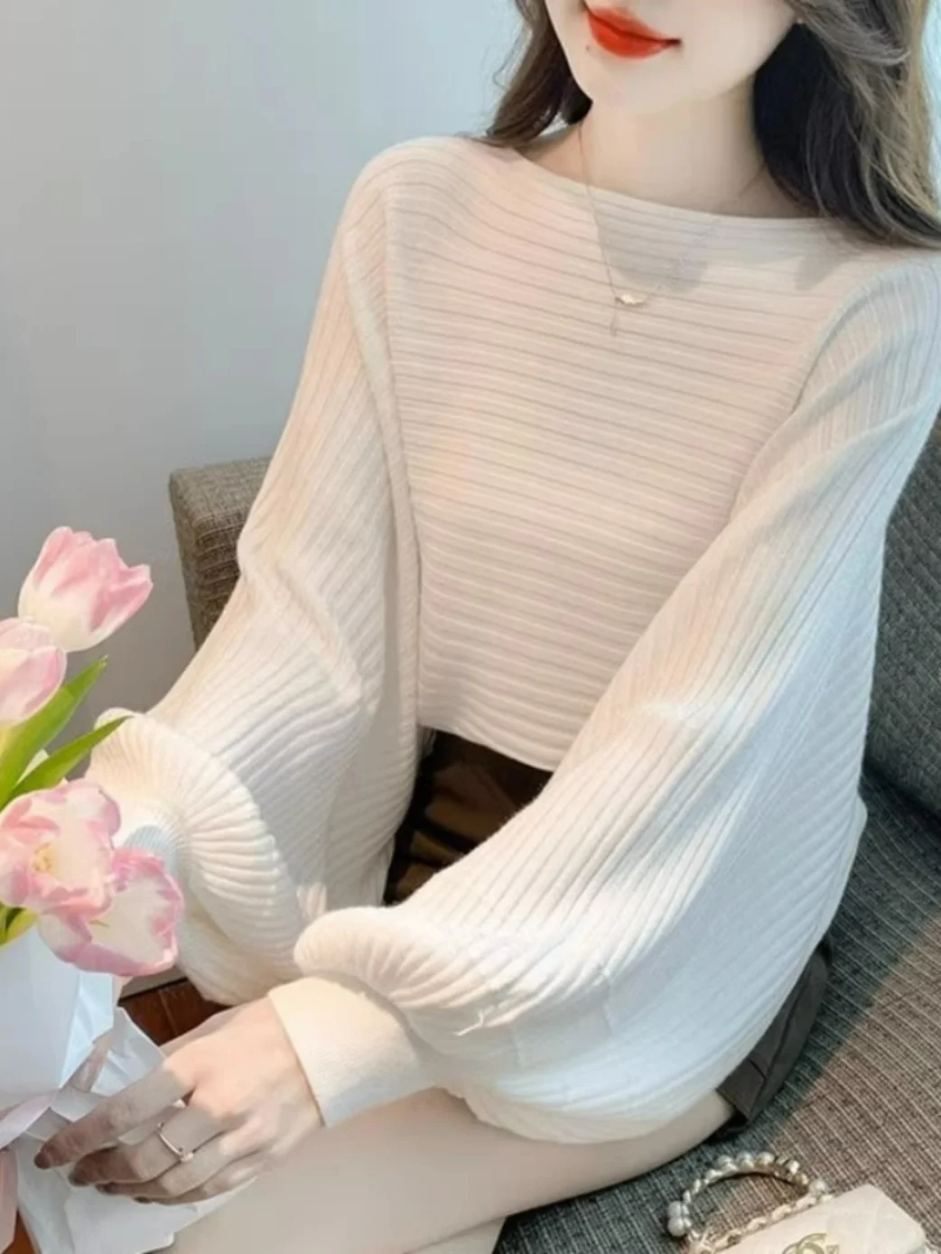 Loose Knitted One-Shoulder Lantern Sleeve Base Shirt Women's Fashionable Autumn New Style Commute Style Color Top
Loose Knitted One-Shoulder Lantern Sleeve Base Shirt Women's Fashionable Autumn New Style Commute Style Color Top