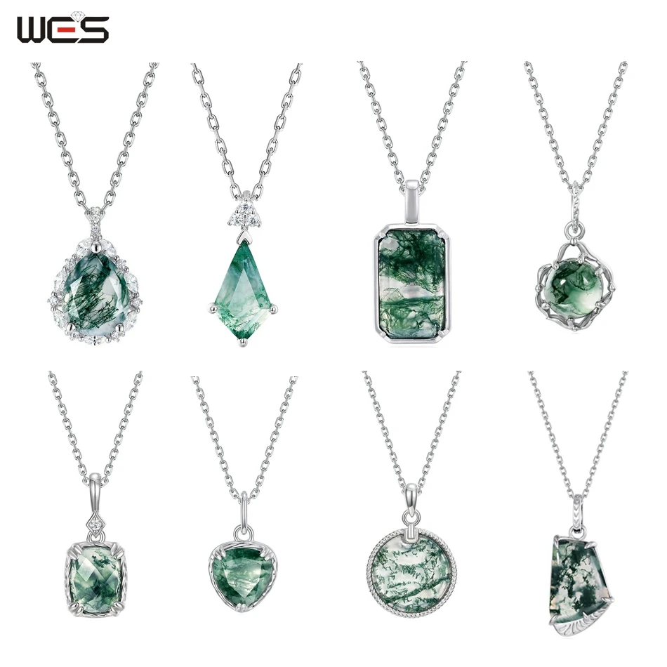 WES 100% 925 Silver Natural Unique Moss Agate Pendant Necklace for Woman Forest Jewelry Engagement Gift Boho Style Wholesale
WES 100% 925 Silver Natural Unique Moss Agate Pendant Necklace for Woman Forest Jewelry Engagement Gift Boho Style Wholesale