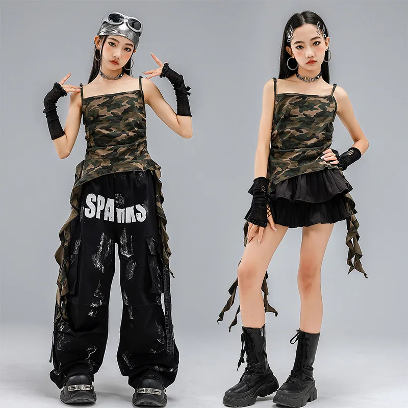 Kid Kpop Hip Hop Clothing Camo Srap Camisole Ruched Tank Top Black Cargo Pants Pleated Mini Skirt for Girl Dance Costume Clothes
Kid Kpop Hip Hop Clothing Camo Srap Camisole Ruched Tank Top Black Cargo Pants Pleated Mini Skirt for Girl Dance Costume Clothes