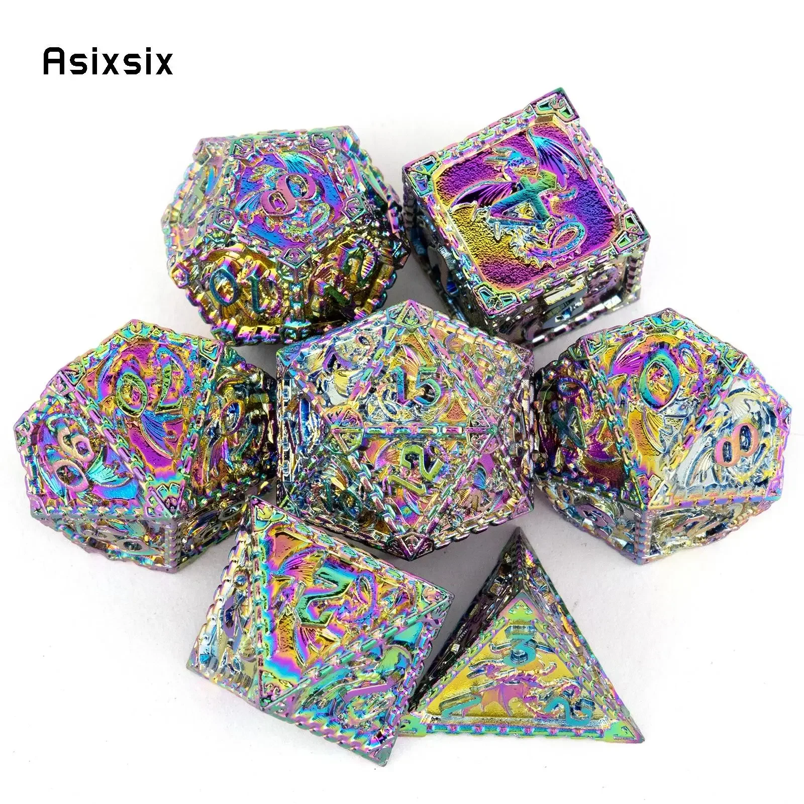 7 Pcs Colorful Dragon Metal Dice Solid Metal Polyhedral Dice Set Suitable for Role-Playing RPG Board Game Card Game
7 Pcs Colorful Dragon Metal Dice Solid Metal Polyhedral Dice Set Suitable for Role-Playing RPG Board Game Card Game