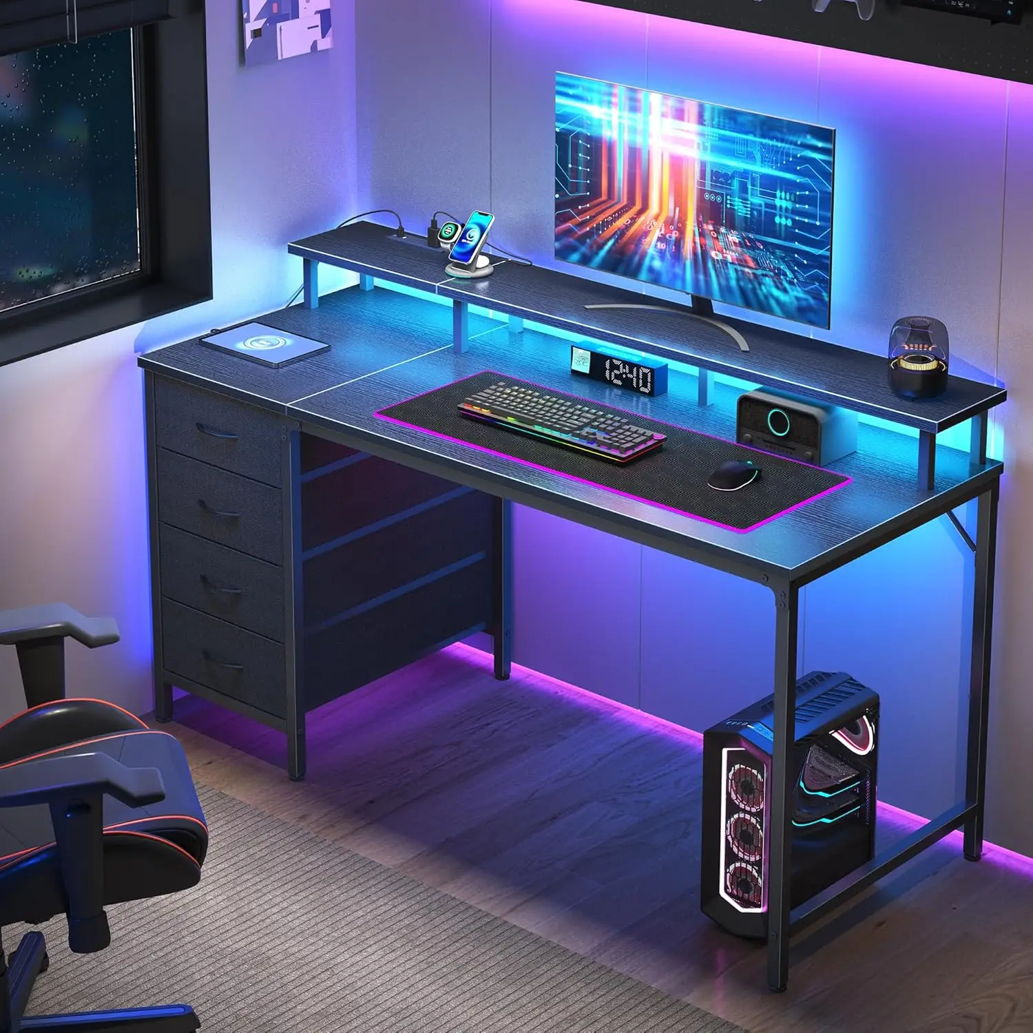 40 Inch Computer Desk with 4 Drawers, Gaming Desk with Power Outlets and LED Lights, Office Desk for Small Spaces, Black
40 Inch Computer Desk with 4 Drawers, Gaming Desk with Power Outlets and LED Lights, Office Desk for Small Spaces, Black