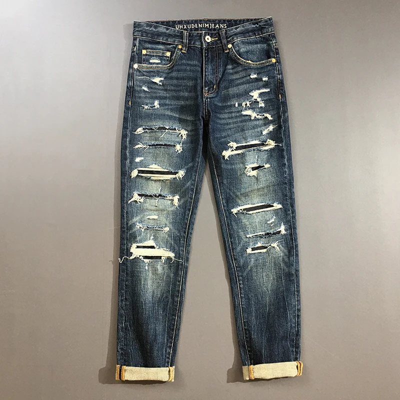 Streetwear Distressed & Patched Men's Slim Straight Jeans - 2025 American High Street Collection with Edgy Designer Details
Streetwear Distressed & Patched Men's Slim Straight Jeans - 2025 American High Street Collection with Edgy Designer Details