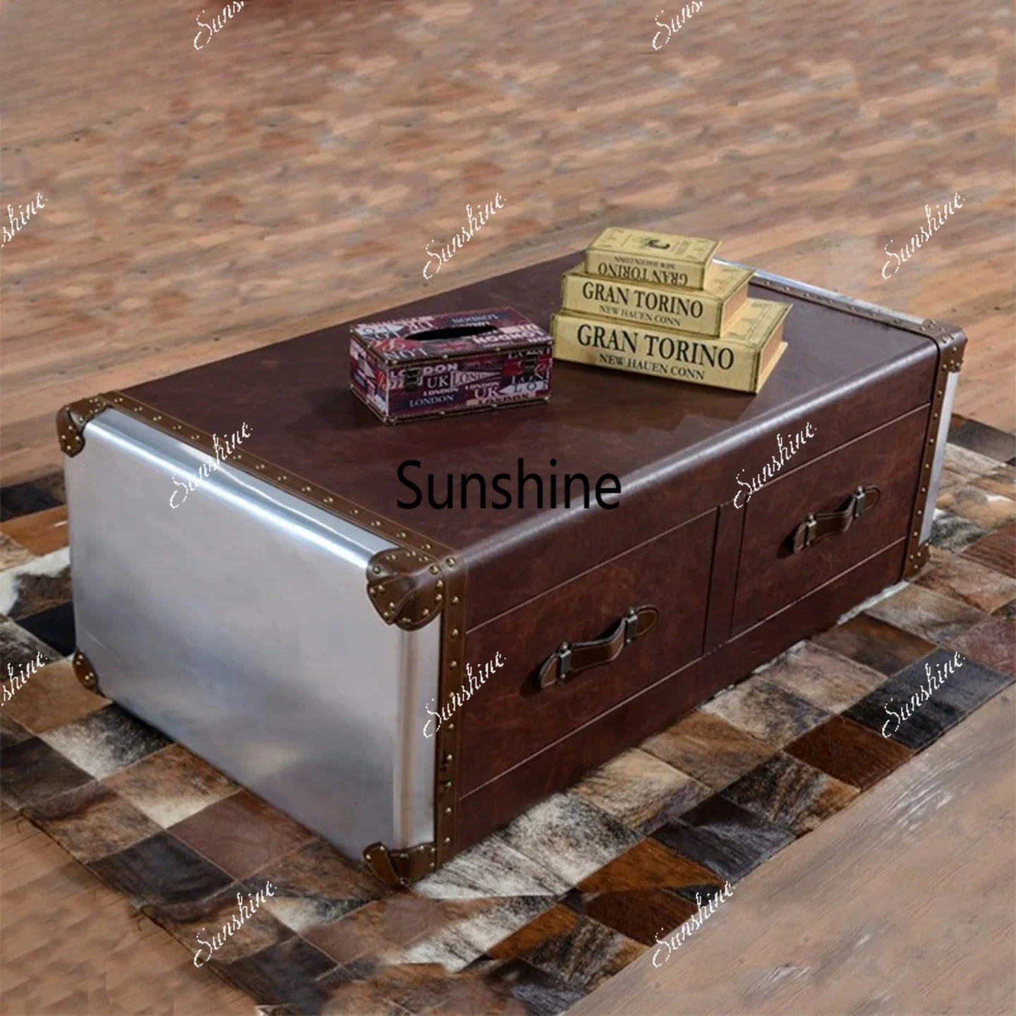 American retro simple metal aluminum leather coffee table table
American retro simple metal aluminum leather coffee table table