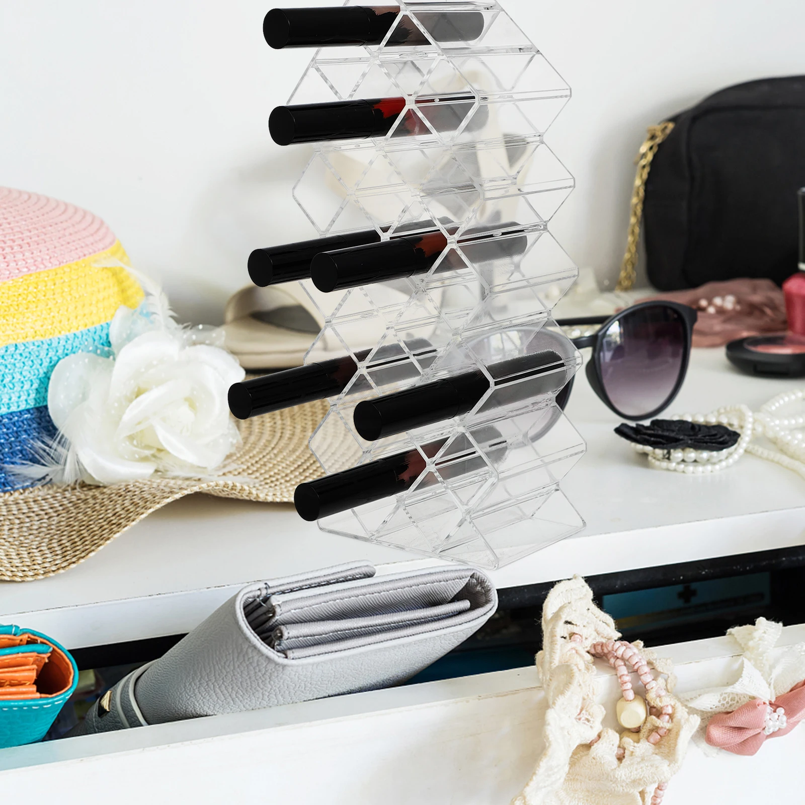 Multi-Grid Cosmetics Storage Rack Desktop Makeup Organizer Durable Acrylic Makeup Tool Stand Home Office Use Large Capacity 
Multi-Grid Cosmetics Storage Rack Desktop Makeup Organizer Durable Acrylic Makeup Tool Stand Home Office Use Large Capacity