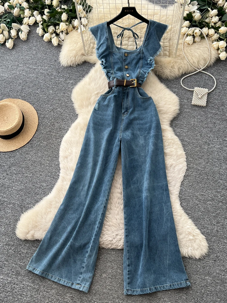 Trendy Denim Sexy Girl Style Square Collar Sleeveless One-Piece Pants Women Summer Cross High Waist Slim Wide Leg Long Pants ...
Trendy Denim Sexy Girl Style Square Collar Sleeveless One-Piece Pants Women Summer Cross High Waist Slim Wide Leg Long Pants ...
