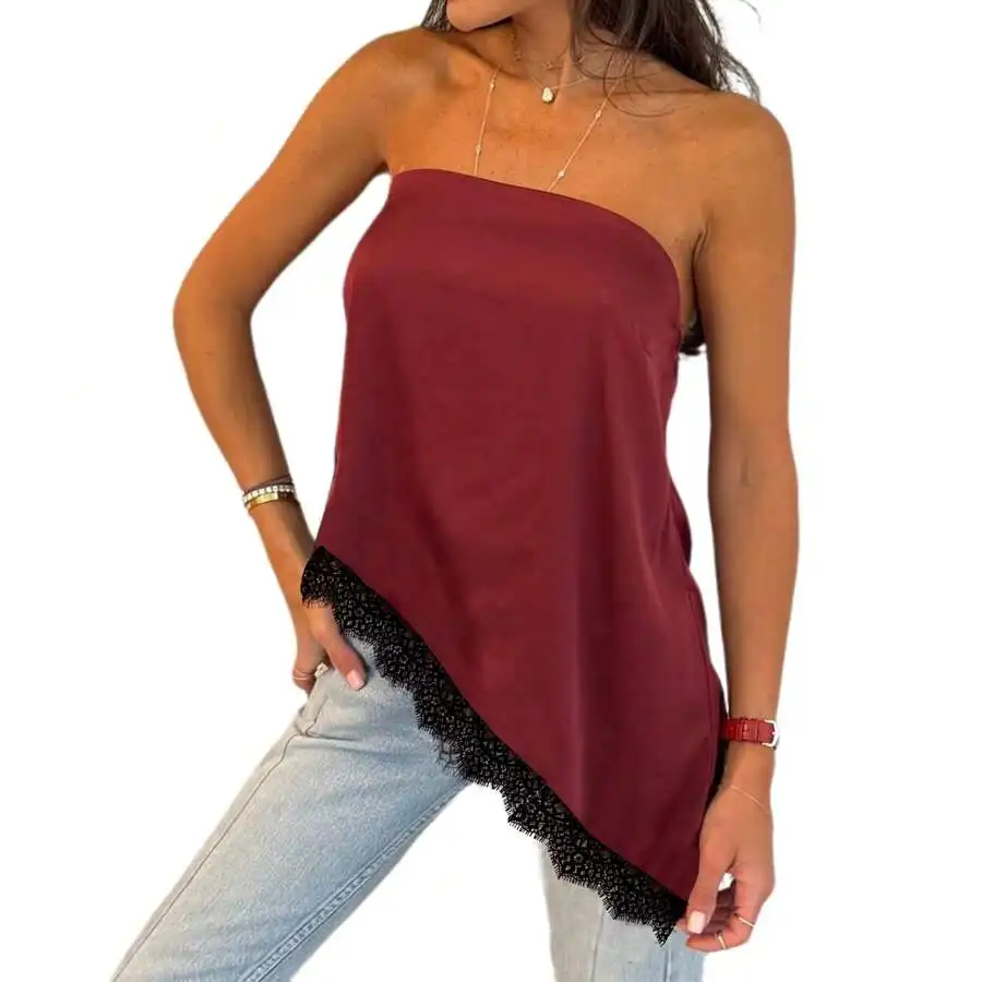 Women Strapless Tube Top With Lace Trim Irregular Hem Summer Party Clubwear
Women Strapless Tube Top With Lace Trim Irregular Hem Summer Party Clubwear