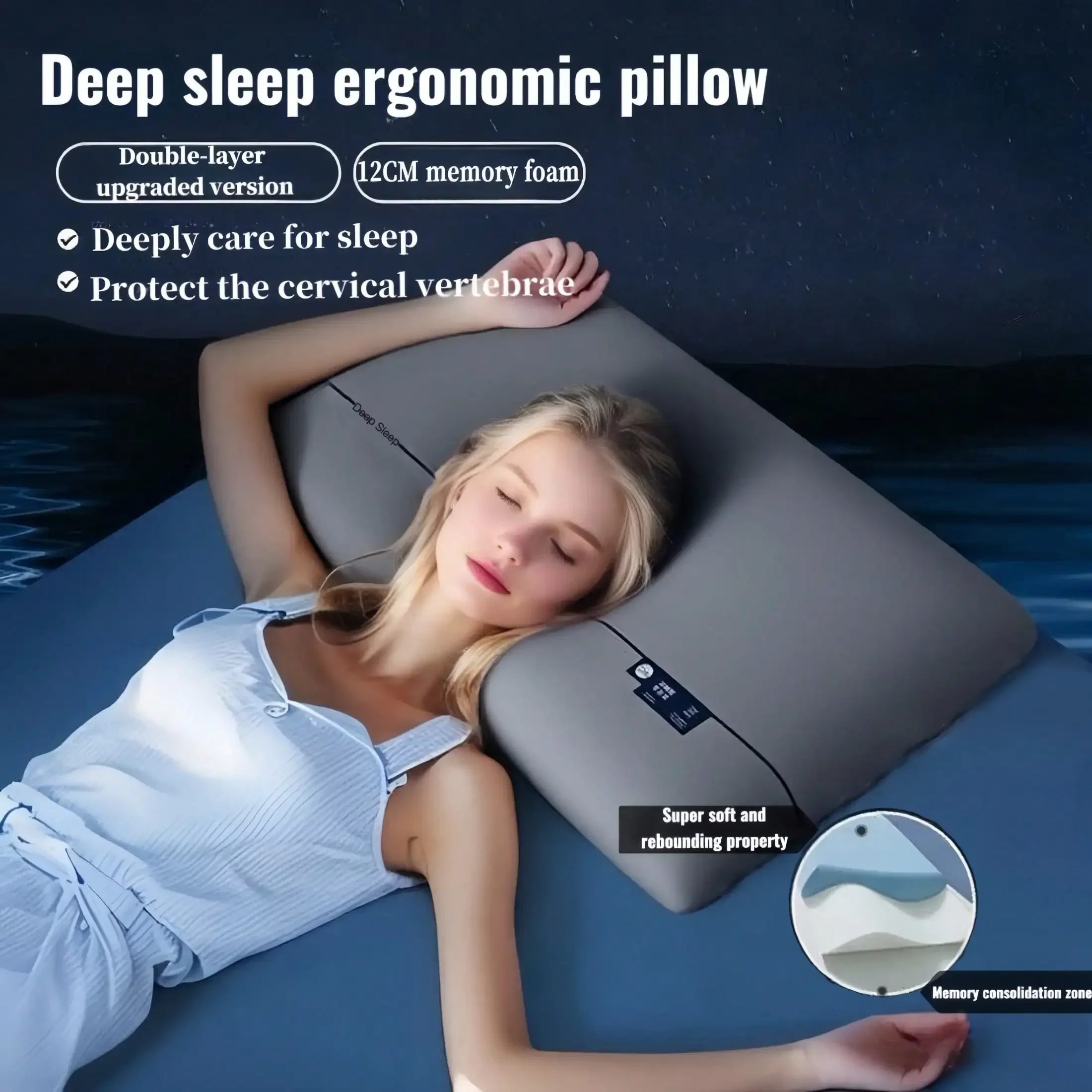 A High-End Cloud Slow Rebound Zero Pressure Memory Pillow, Deep Sleep Series, Side Sleep Neck Support Deep Sleep, Smooth Turning
A High-End Cloud Slow Rebound Zero Pressure Memory Pillow, Deep Sleep Series, Side Sleep Neck Support Deep Sleep, Smooth Turning