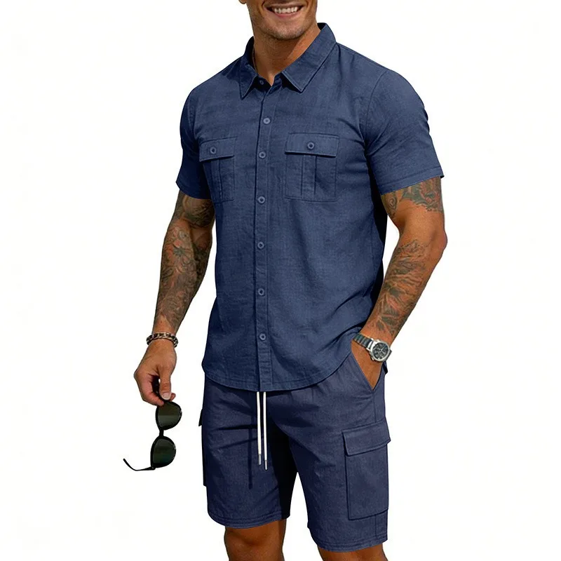 Men's Linen Cotton 2 Piece Outfit Short Sleeve Button Down Shirt and Cargo Shorts Set Casual Summer Beach Wear Multiple Colors
Men's Linen Cotton 2 Piece Outfit Short Sleeve Button Down Shirt and Cargo Shorts Set Casual Summer Beach Wear Multiple Colors