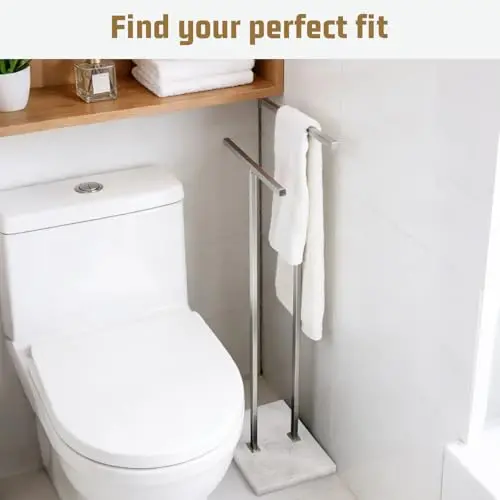 Two-Tier Freestanding Bathroom Towel Stand With Brushed Stainless Steel Frame And White Marble Base
Two-Tier Freestanding Bathroom Towel Stand With Brushed Stainless Steel Frame And White Marble Base