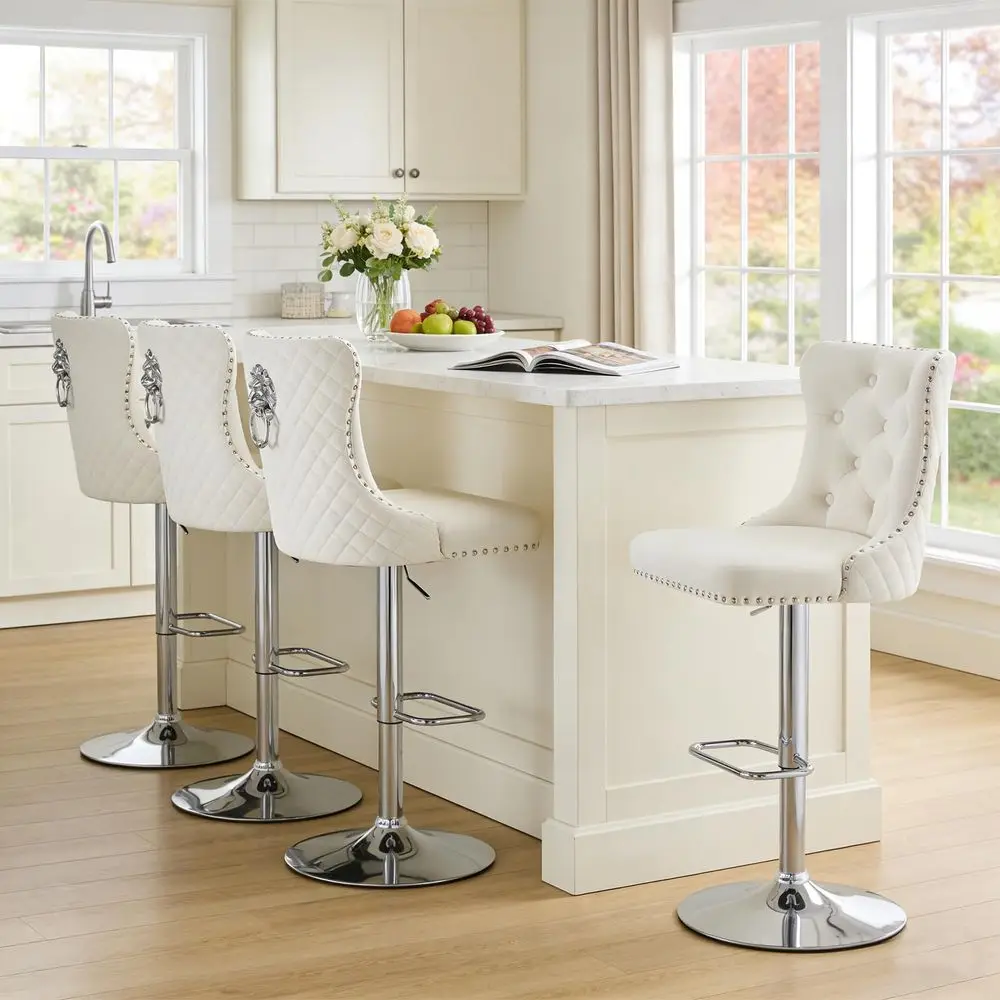 Bar Stools Set of 4, Modern Adjustable Counter Stools with Lion Pull Ring, Velvet Tufted Barstools holstered Bar Height Chair
Bar Stools Set of 4, Modern Adjustable Counter Stools with Lion Pull Ring, Velvet Tufted Barstools holstered Bar Height Chair