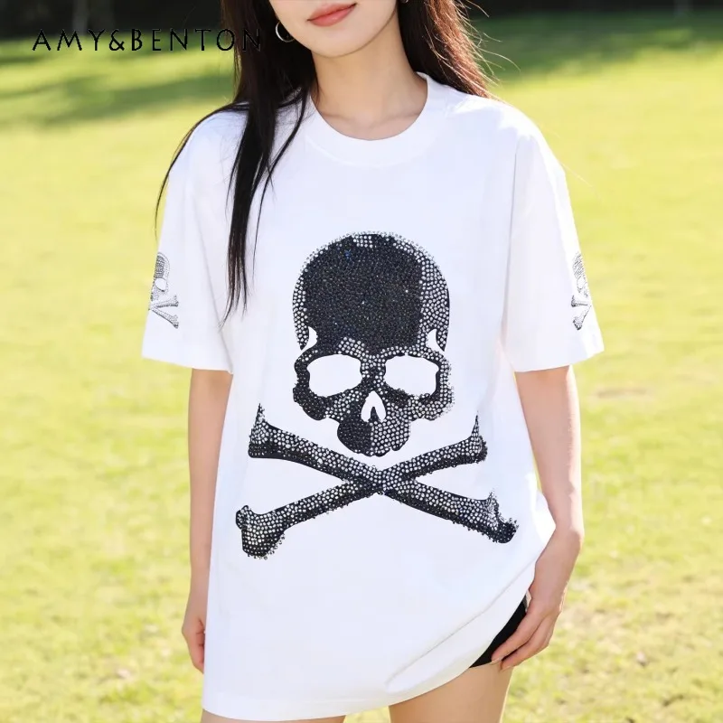 Punk Rhinestone New Heavy Craft Trendy Printed Rhinestone Skull Short Sleeves T-shirt Personalized Fashion Loose Pullover Tees
Punk Rhinestone New Heavy Craft Trendy Printed Rhinestone Skull Short Sleeves T-shirt Personalized Fashion Loose Pullover Tees