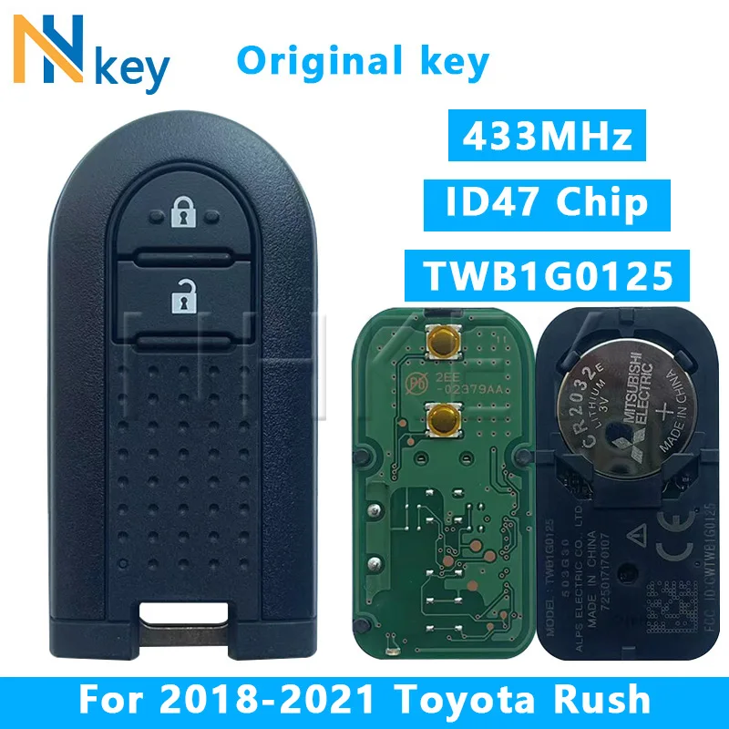 NHKEY Original For Toyota Rush Smart Key Fob 2Buttons for 2018 2019 2020 2021 433MHz FSK ID47 Chip FCCID:TWB1G0125 715G36
NHKEY Original For Toyota Rush Smart Key Fob 2Buttons for 2018 2019 2020 2021 433MHz FSK ID47 Chip FCCID:TWB1G0125 715G36