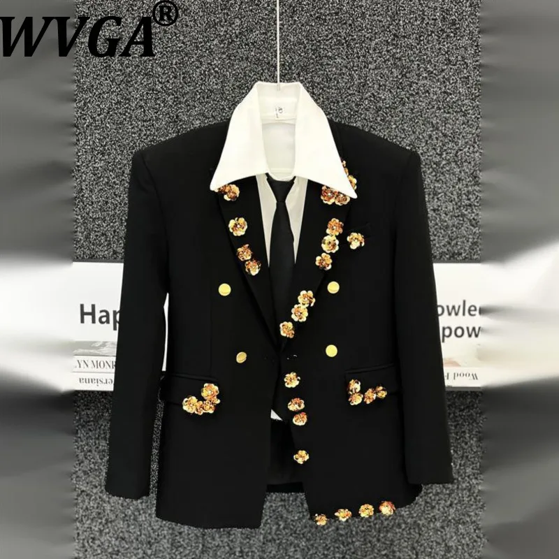 Мужской двубортный пиджак WVGA в элегантном темном стиле с металлическими пайетками и цветочным узором, модный повседневный жакет для весны и осени, модель W22326
Мужской двубортный пиджак WVGA в элегантном темном стиле с металлическими пайетками и цветочным узором, модный повседневный жакет для весны и осени, модель W22326
