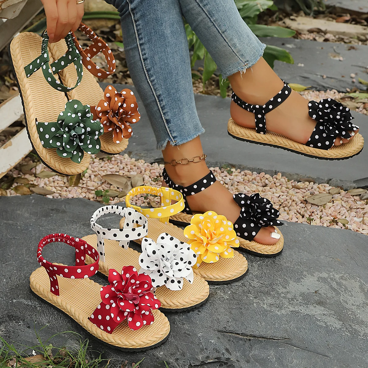 Flats Sandals Slip-On with Bow Tie Polka Dot Soft Bottom Comfortable Beach Vacation Flat Shoes Women's Casual Footwear
Flats Sandals Slip-On with Bow Tie Polka Dot Soft Bottom Comfortable Beach Vacation Flat Shoes Women's Casual Footwear