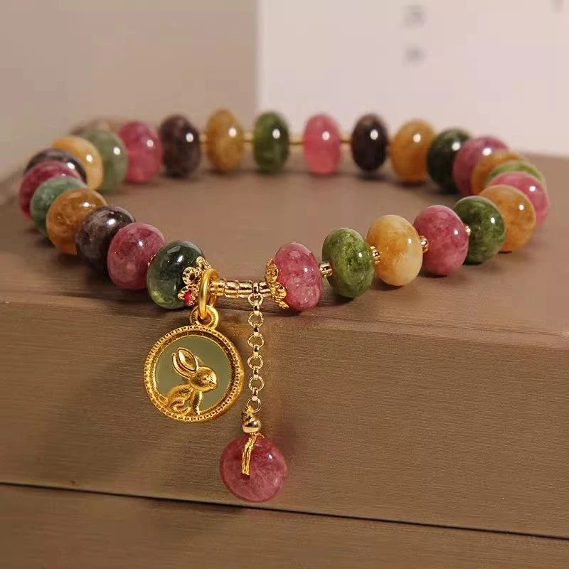 Unique Natural Jade Colorful Tourmaline Women, Light Luxury Vintage Rabbit Pendant Exquisite Bracelet for Best Frie
Unique Natural Jade Colorful Tourmaline Women, Light Luxury Vintage Rabbit Pendant Exquisite Bracelet for Best Frie