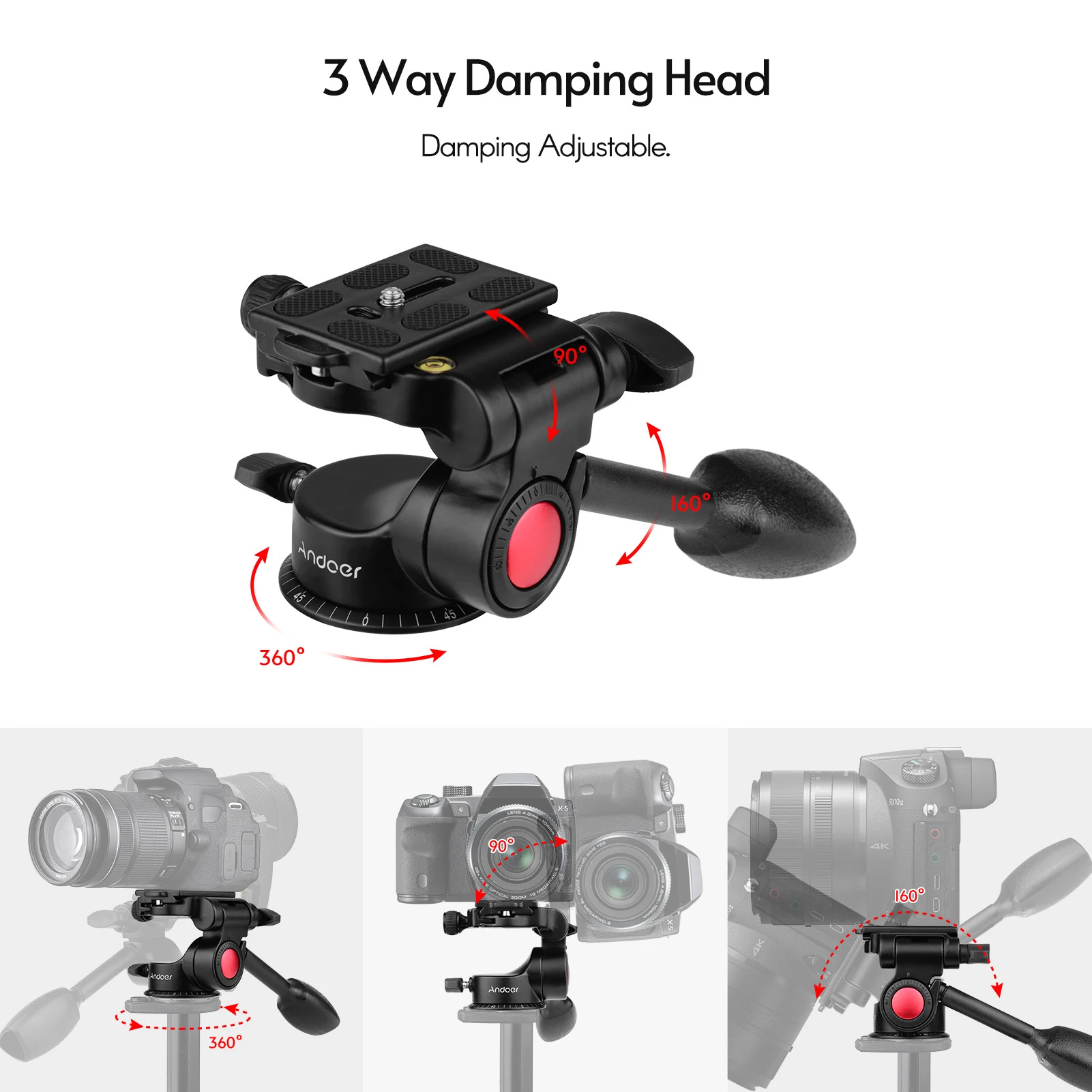 Aluminum Alloy 3-Way Damping Video Head 3-Dimensional Tripod Head with Pan Bar Handle Support 360° Panoramic Photography Cameras
Aluminum Alloy 3-Way Damping Video Head 3-Dimensional Tripod Head with Pan Bar Handle Support 360° Panoramic Photography Cameras