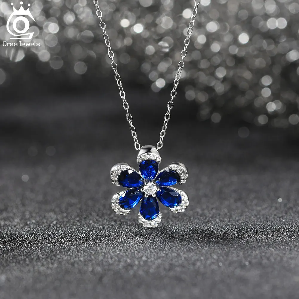 ORSA JEWELS Brilliant Created Sapphire Flower Shape Necklaces 925 Sterling Silver for Women Fashion Party Valentine Gifts LZN17
ORSA JEWELS Brilliant Created Sapphire Flower Shape Necklaces 925 Sterling Silver for Women Fashion Party Valentine Gifts LZN17