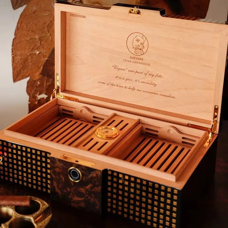New Design Guevara Electronic Fingerprint Lock Cigar Moisturizing Box Piano Lacquer Craft Cedar Wooden Box
New Design Guevara Electronic Fingerprint Lock Cigar Moisturizing Box Piano Lacquer Craft Cedar Wooden Box