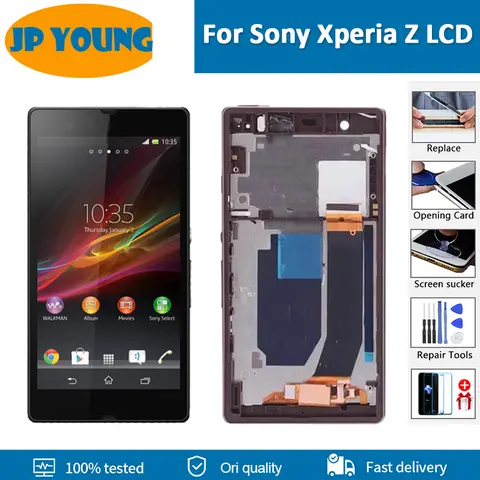 Original 5.0"LCD For Sony Xperia Z Display Touch Screen For C6603 C6602 C6616 C6606 LCD Digitizer Assembly LCD With frame