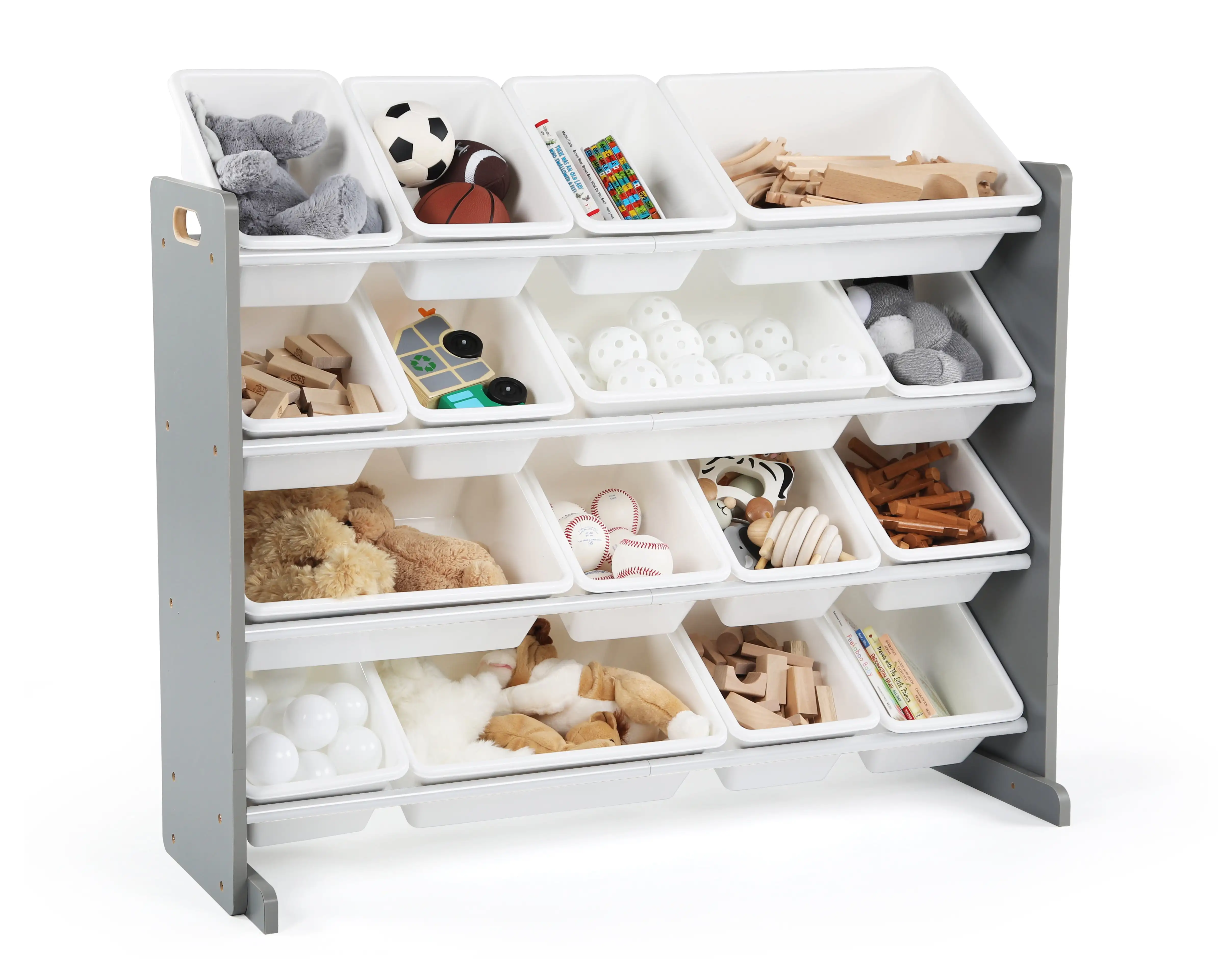 Children Wood and Plastic Organizer Rack with 16 Bins, Gray and White
Children Wood and Plastic Organizer Rack with 16 Bins, Gray and White