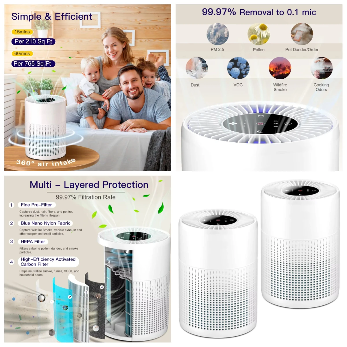 Smart HEPA Air Purifier with 3 Fan Speeds & Timer, Removes Dust, Pollen, VOCs & Smoke for Healthy Indoor Air
Smart HEPA Air Purifier with 3 Fan Speeds & Timer, Removes Dust, Pollen, VOCs & Smoke for Healthy Indoor Air