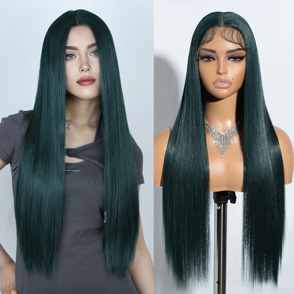 Synthetic Lace Wigs Soft Dark Green Black Color Hair Long straight 30inches Wig For Women Lace Wig Heat Resistant Cosplay Wigs
Synthetic Lace Wigs Soft Dark Green Black Color Hair Long straight 30inches Wig For Women Lace Wig Heat Resistant Cosplay Wigs