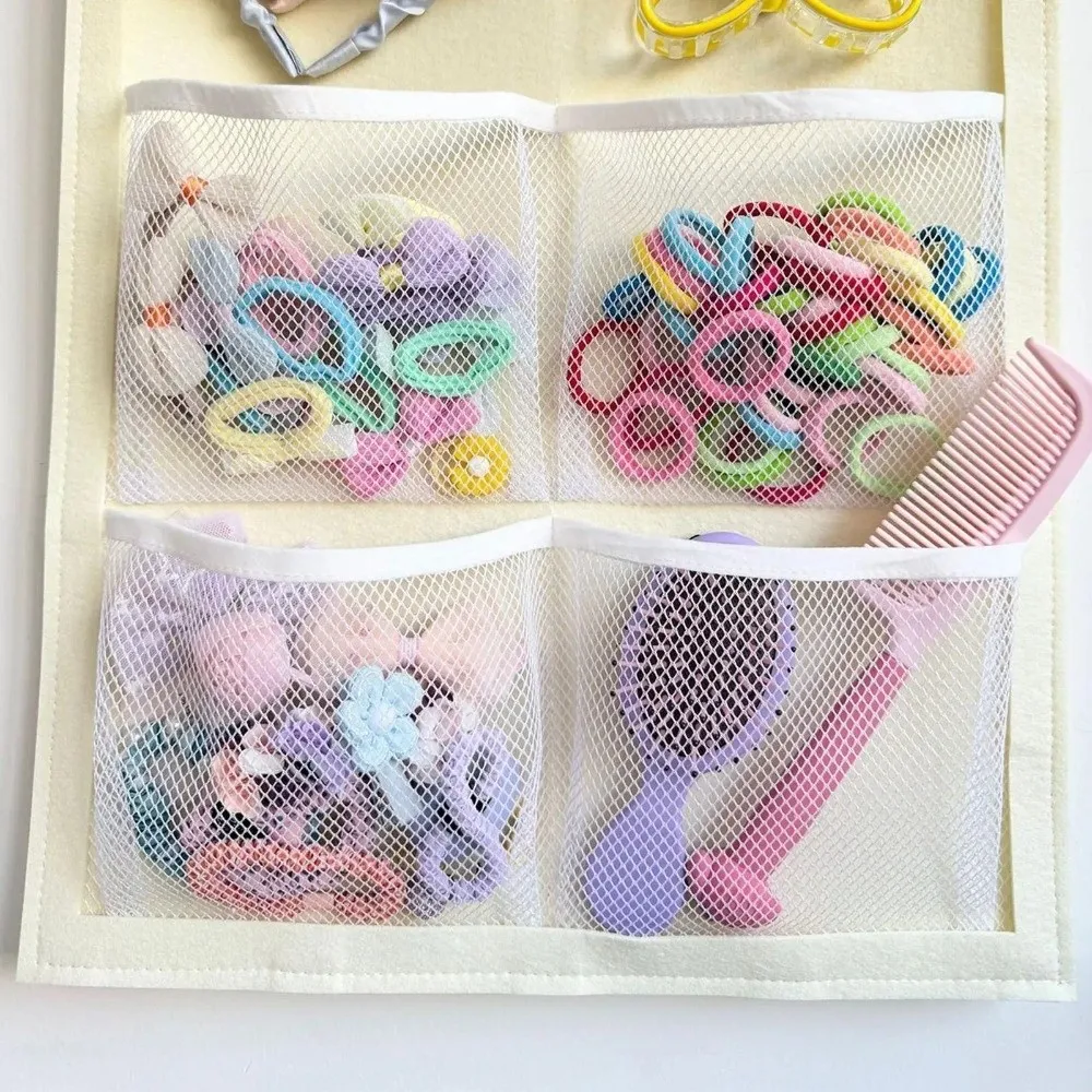 Multifunctional Hairpin Display Rack Large Capacity Space Saving Hair Clip Storage Bag with Mesh Pockets Rainbow Design