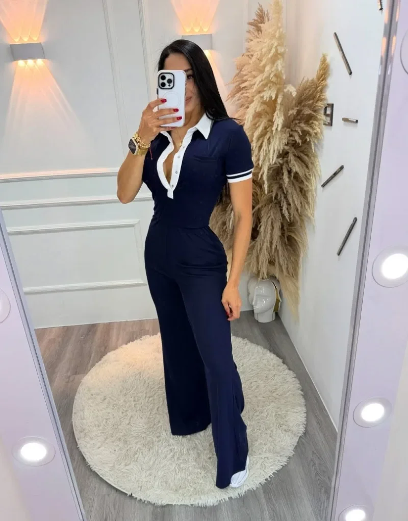Women Slim Color Patchwork Flare Jumpsuits Turn Down Collar Short Sleeve Single Breasted Casual Summer Overalls Street Rompers
Women Slim Color Patchwork Flare Jumpsuits Turn Down Collar Short Sleeve Single Breasted Casual Summer Overalls Street Rompers