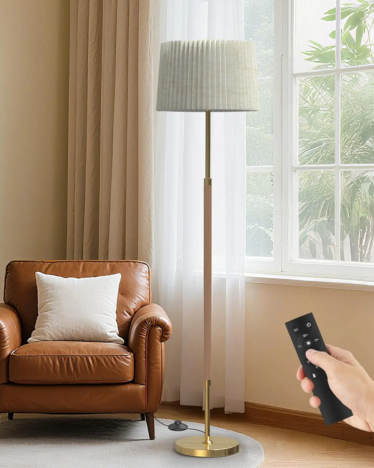 Modern Wood Floor Lamp with Dual Fabric Shade, Remote Control, Dimmable & Adjustable Color Temperature for Reading & Living Room
Modern Wood Floor Lamp with Dual Fabric Shade, Remote Control, Dimmable & Adjustable Color Temperature for Reading & Living Room