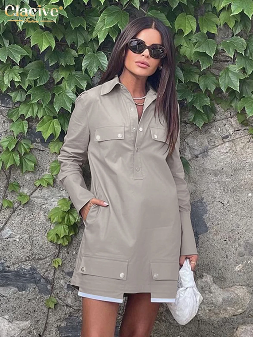 Clacive Casual Loose Gray Women's Dress 2025 Elegant Lapel Long Sleeve Mini Dresses Fashion Classic Female Dress Streetwear
Clacive Casual Loose Gray Women's Dress 2025 Elegant Lapel Long Sleeve Mini Dresses Fashion Classic Female Dress Streetwear
