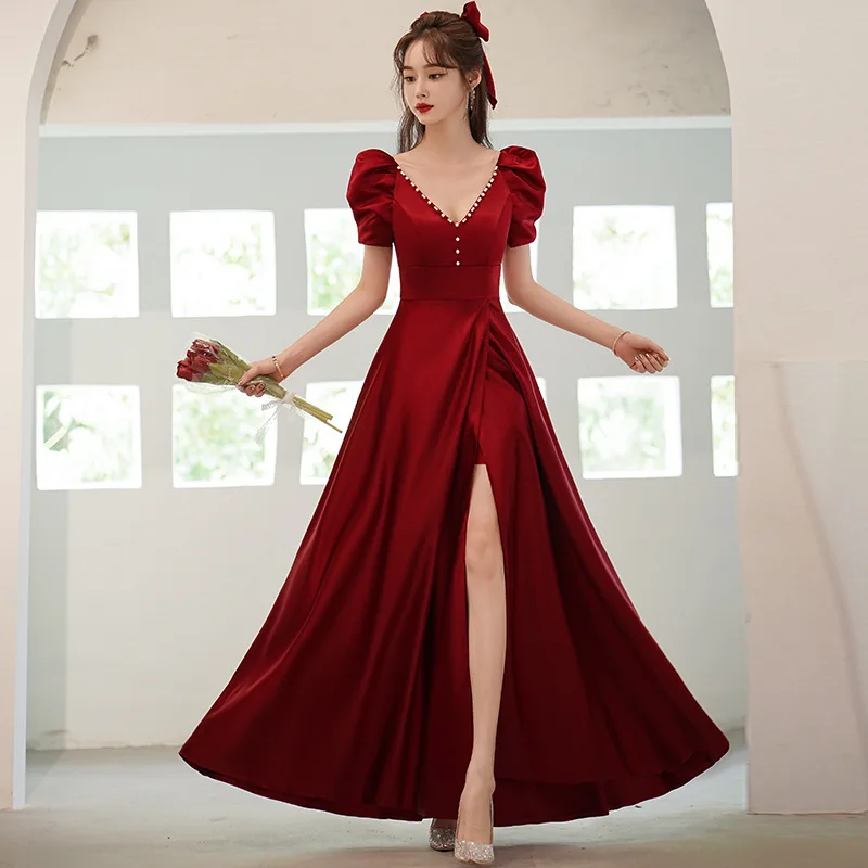 Burgundy V Neck Evening Dress Puff Sleeve Peals Beading Split Banquet Party Dresses Elegant Women's A-Line Long Gowns
Burgundy V Neck Evening Dress Puff Sleeve Peals Beading Split Banquet Party Dresses Elegant Women's A-Line Long Gowns