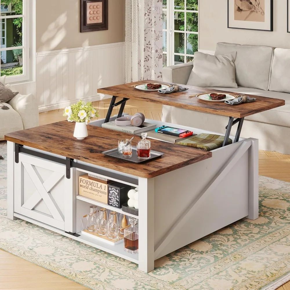 31.5-inch raised square living room table with storage space, large hidden storage box and adjustable shelf, white
31.5-inch raised square living room table with storage space, large hidden storage box and adjustable shelf, white