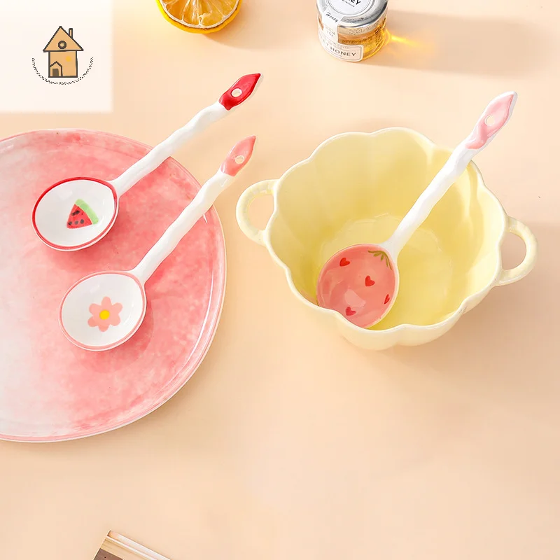 Kawaii Fruit Strawberry Ceramic Soup Spoon Cute Ice Cream Hand Painted Coffee Dessert Long Handle Spoon Kitchen Accessories
Kawaii Fruit Strawberry Ceramic Soup Spoon Cute Ice Cream Hand Painted Coffee Dessert Long Handle Spoon Kitchen Accessories