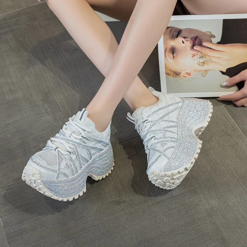 Women's Rhinestone Chunky Platform Dad Sneakers 2026 Spring Mesh Breathable Lace-Up Height Increasing Casual Shoes for Ladies
Women's Rhinestone Chunky Platform Dad Sneakers 2026 Spring Mesh Breathable Lace-Up Height Increasing Casual Shoes for Ladies