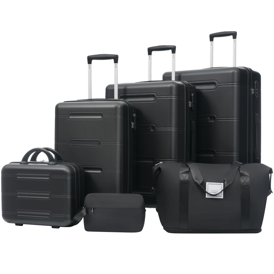 6 Piece Luggage Set for Travel: Lightweight ABS Hardshell, Black, Double Spinner Wheels, TSA Password Lock, Includes 14 IN Cosm
6 Piece Luggage Set for Travel: Lightweight ABS Hardshell, Black, Double Spinner Wheels, TSA Password Lock, Includes 14 IN Cosm