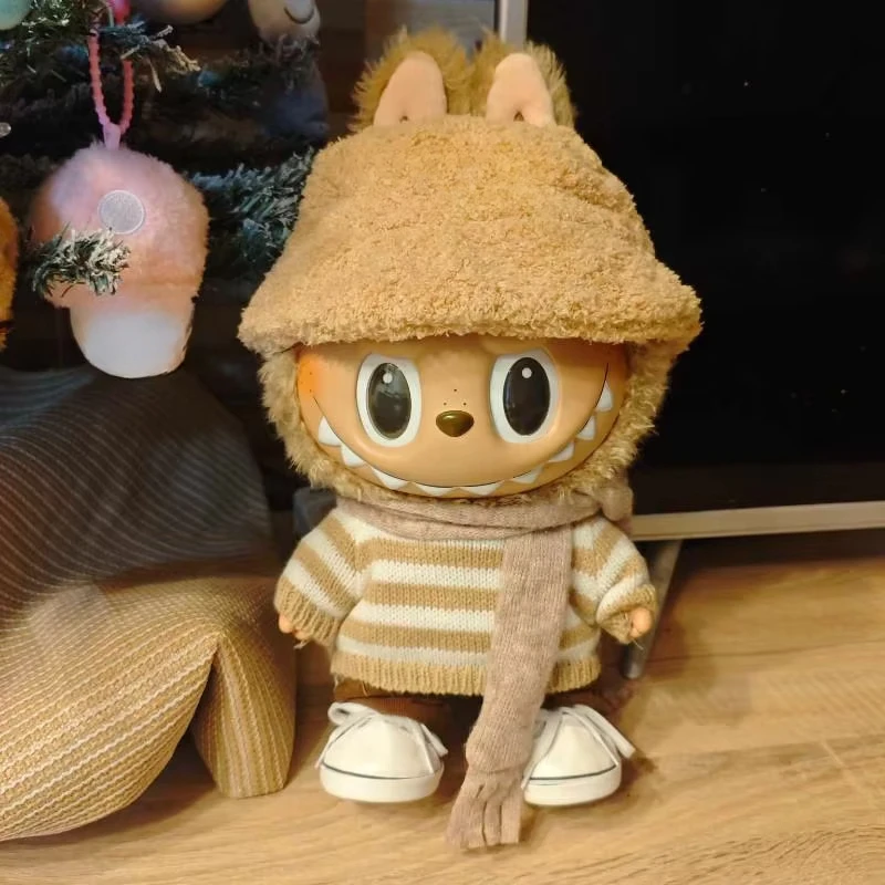 38cm Labubu Vinyl Doll Clothes Compatible Outfit, Coffee White Striped Sweater Set, Lovely Doll Decoration Accessories
38cm Labubu Vinyl Doll Clothes Compatible Outfit, Coffee White Striped Sweater Set, Lovely Doll Decoration Accessories