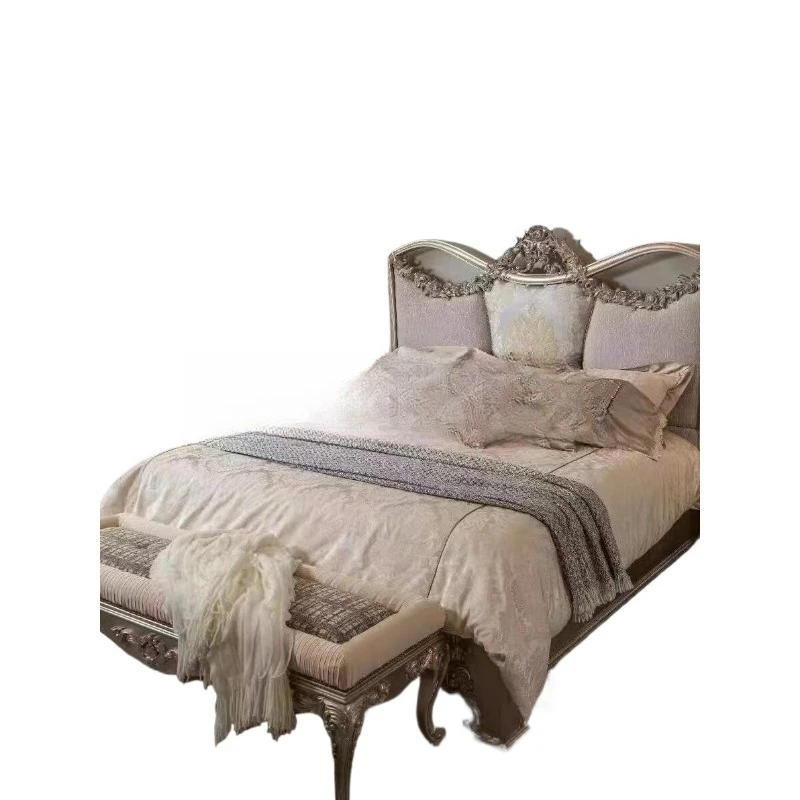 French European style court style solid wood carved double bed upholstered bedside luxury bedroom furniture newlywed queen bed
French European style court style solid wood carved double bed upholstered bedside luxury bedroom furniture newlywed queen bed