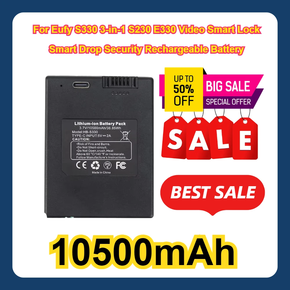 For Eufy S330 3-in-1 S230 E330 Video Smart Lock and Smart Drop Security Rechargeable Battery 10500mAh
For Eufy S330 3-in-1 S230 E330 Video Smart Lock and Smart Drop Security Rechargeable Battery 10500mAh