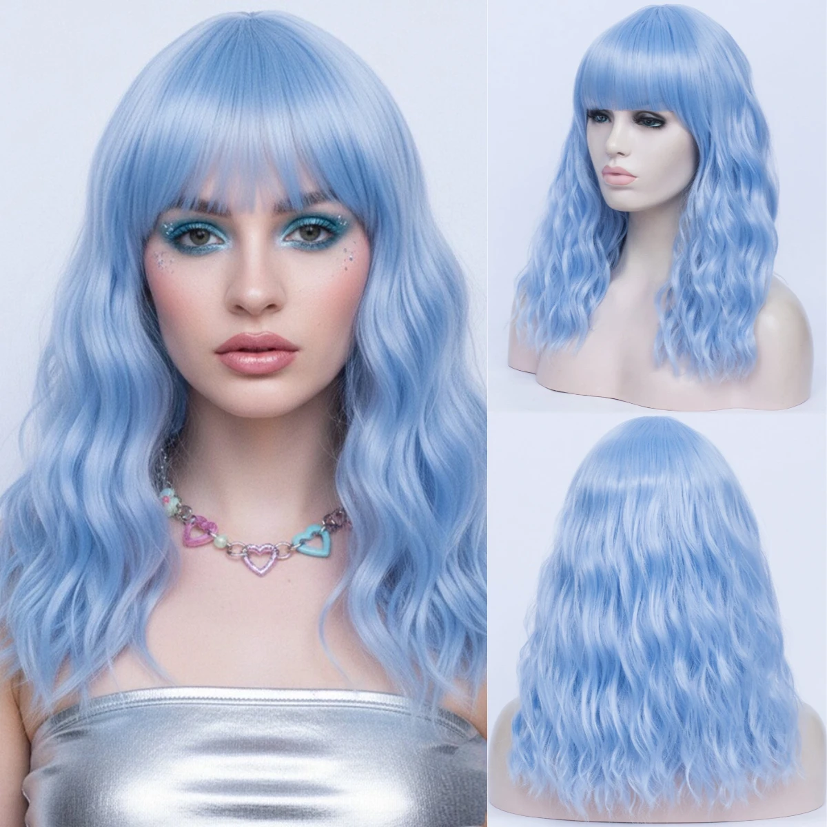 Women Synthetic Hair Wig Blue Long Curly Wig With Bangs Heat Resistant Wig For Daily Party Cosplay Halloween Christmas
Women Synthetic Hair Wig Blue Long Curly Wig With Bangs Heat Resistant Wig For Daily Party Cosplay Halloween Christmas