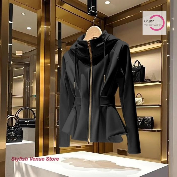 Korean black hooded sweater coat women's spring and autumn new fashion temperament waist wearing zipper short casual top.
Korean black hooded sweater coat women's spring and autumn new fashion temperament waist wearing zipper short casual top.