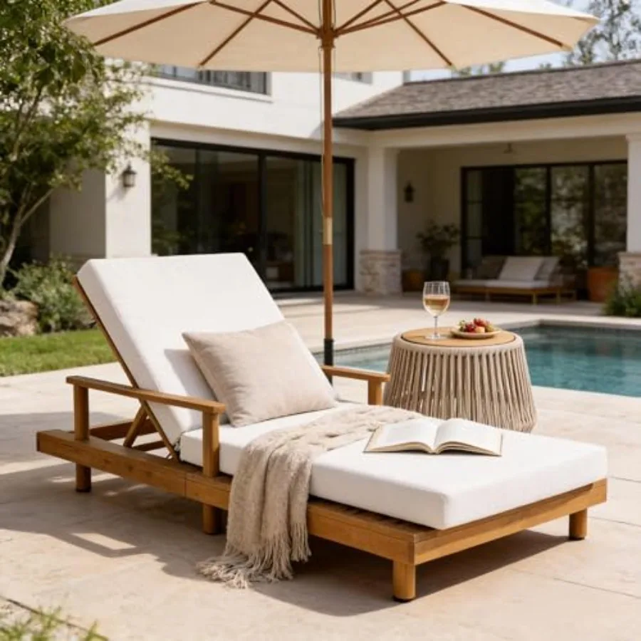 Tuki Acacia Wood Chaise Lounge Chair Outdoor, Poolside Sun Lounger Recliner, Patio Outdoor Chaise Lounge with Cushions, Adjusta
Tuki Acacia Wood Chaise Lounge Chair Outdoor, Poolside Sun Lounger Recliner, Patio Outdoor Chaise Lounge with Cushions, Adjusta